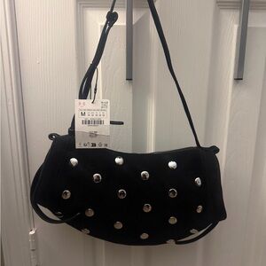 Zara Black Shoulder Bag with Silver Accents